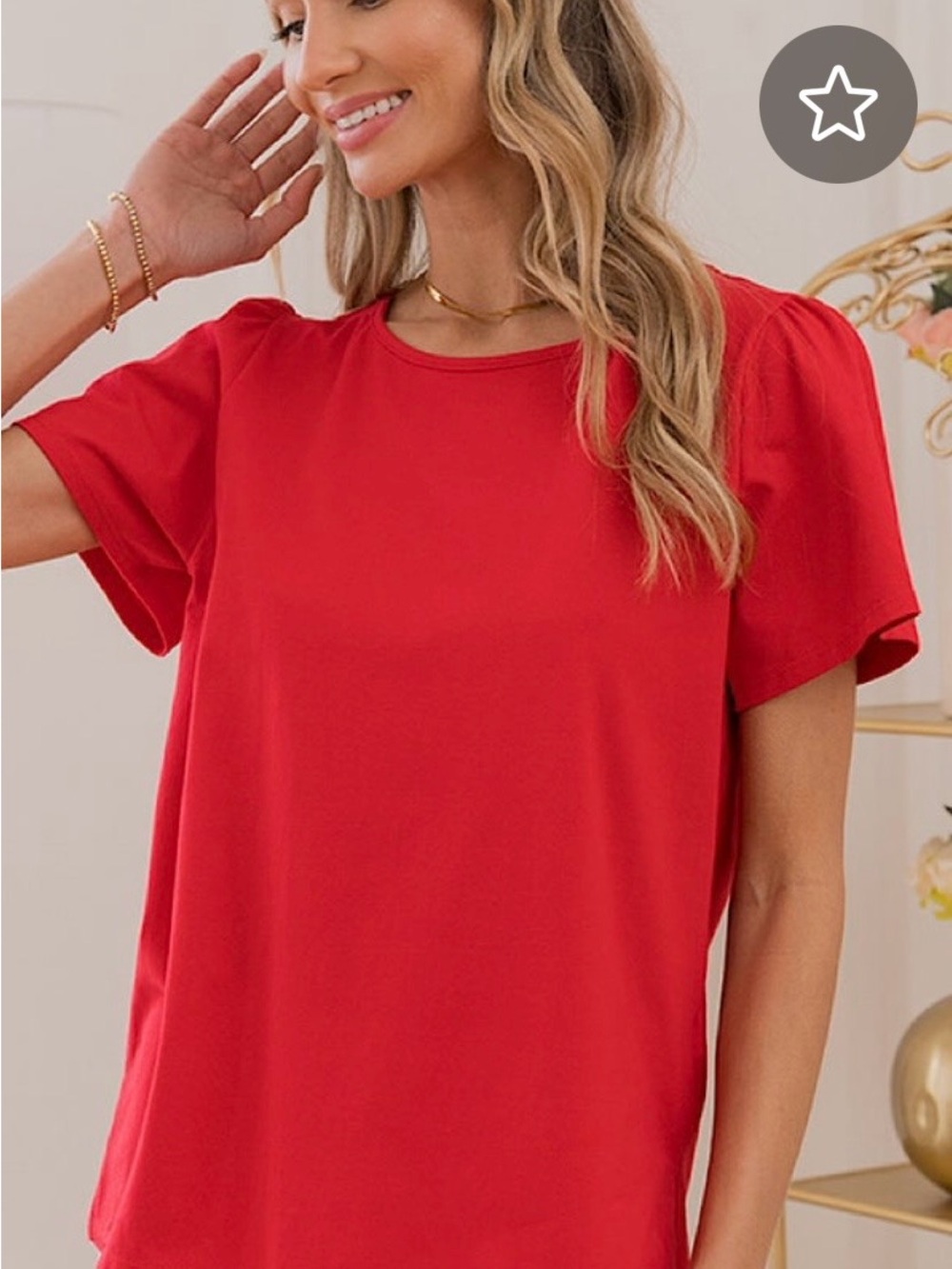 Like Love Ruched Shoulder Tee in Lipstick Red
